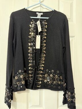mac & jac Black Embellished Open Front Cardigan